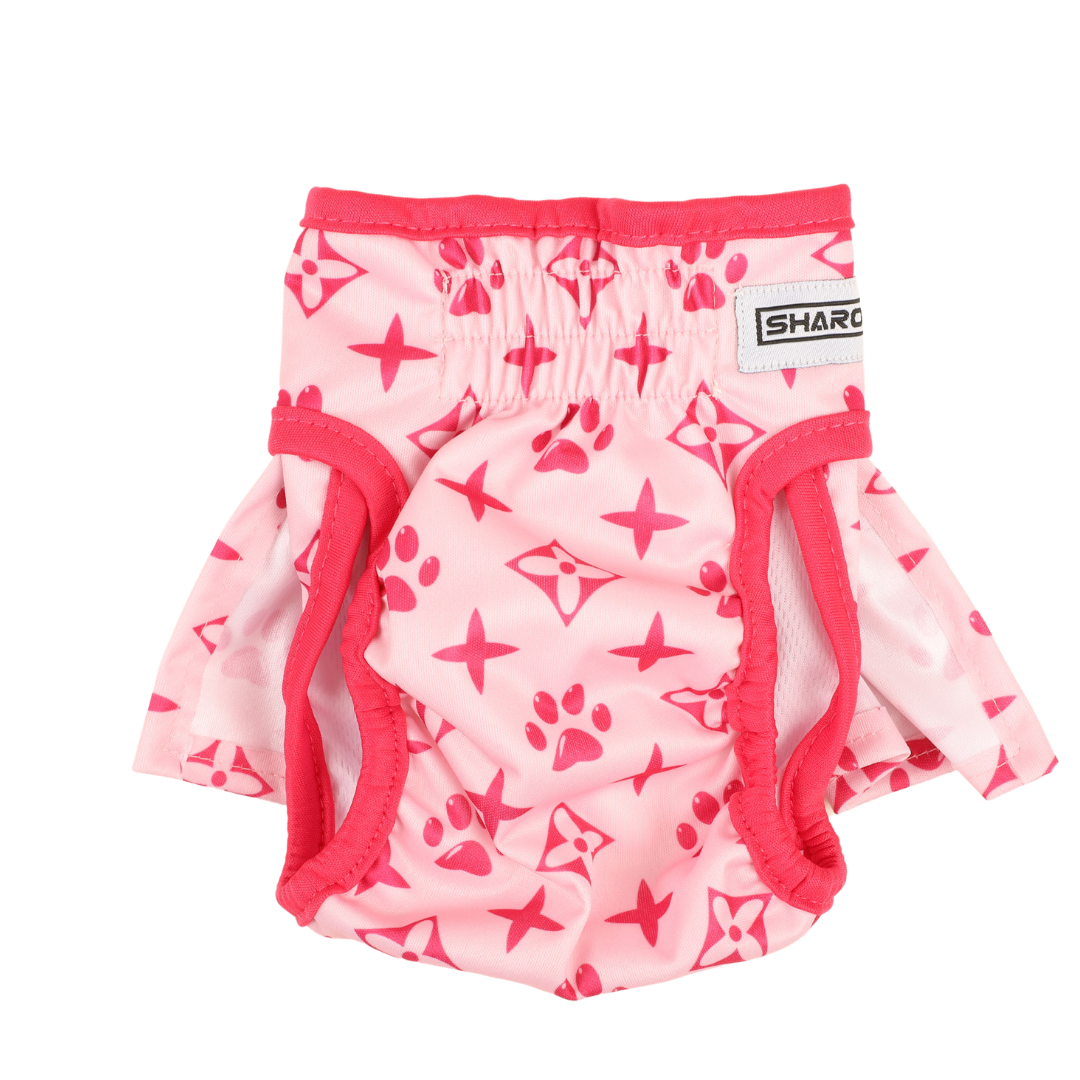 Loopsheidrokje Monogram Roze – Wasbaar & verstelbaar met klittenband voor teefjes bij loopsheid