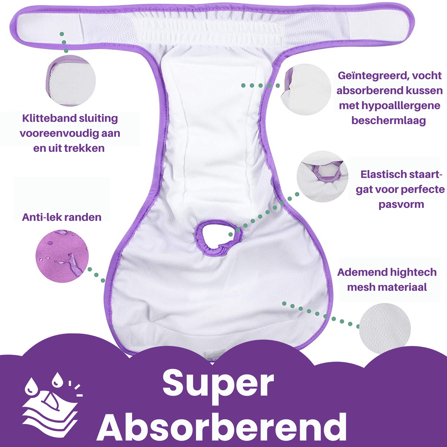 Loopsheidrokje Magnolia – Wasbaar & verstelbaar met klittenband voor teefjes bij loopsheid