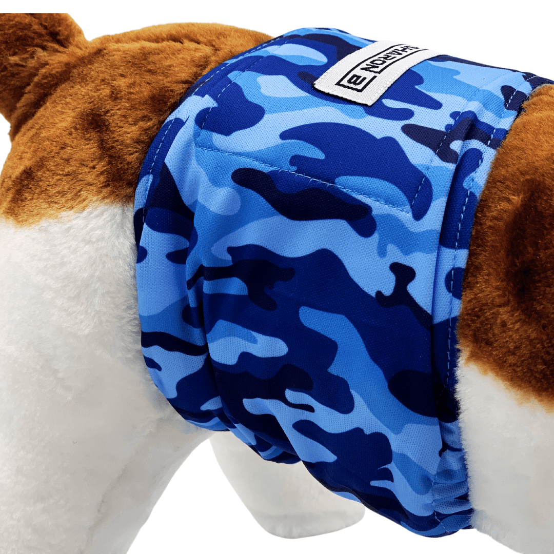 Hondenluier Camo Blauw – Wasbare reuenband tegen incontinentie & markeerdrang