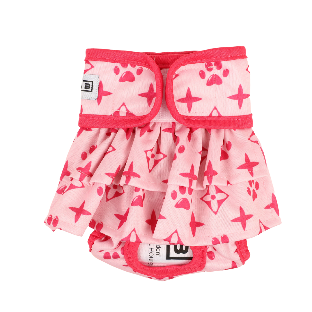 Loopsheidrokje Monogram Roze – Wasbaar & verstelbaar met klittenband voor teefjes bij loopsheid