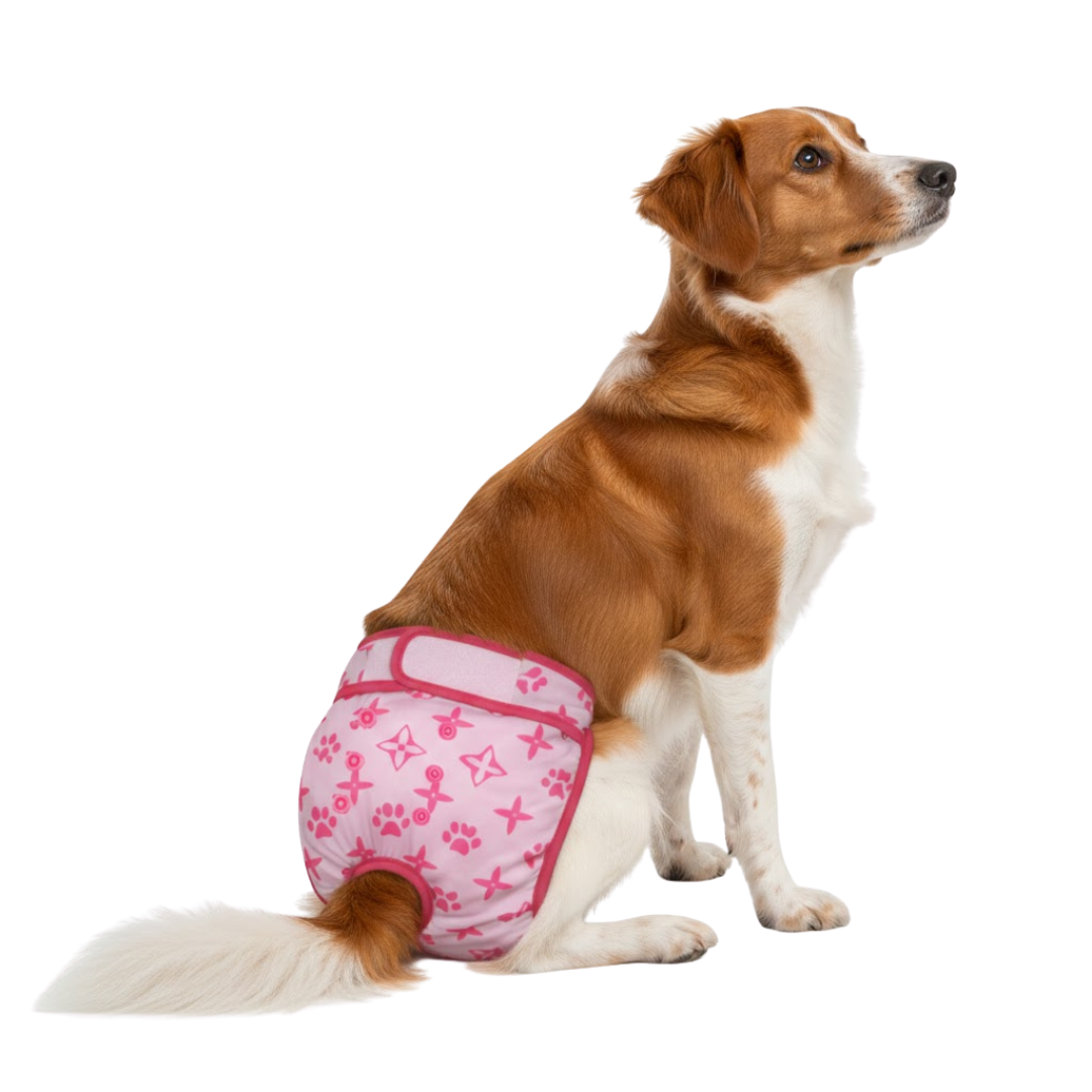 Loopsheidbroekje Monogram Roze – Comfortabele bescherming voor teefjes