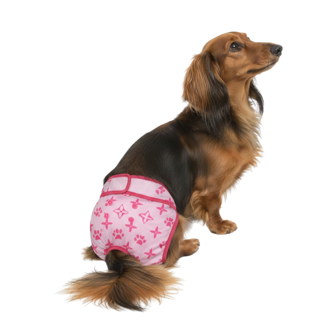 Loopsheidbroekje Monogram Roze – Comfortabele bescherming voor teefjes